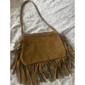 Y2K Brown Suede Leather Shoulder Bag with Fringe
